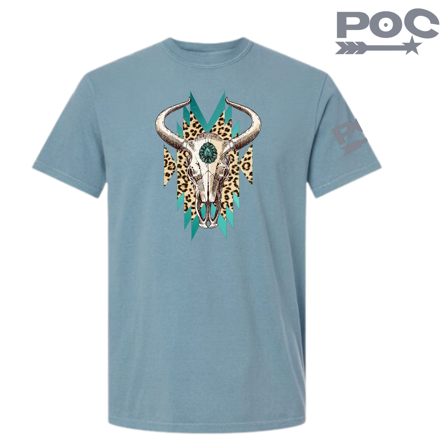 Leopard and Turquoise  Cowskull tee