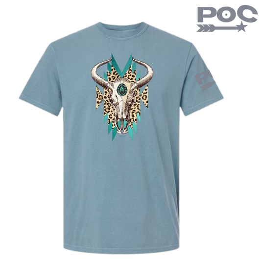 Leopard and Turquoise  Cowskull tee