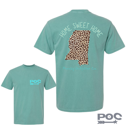 Home Sweet Home (Mississippi) Turquoise Leopard T-Shirt